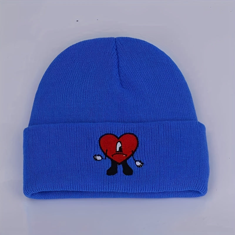 Heart Embroidery Beanie Unisex Warm Elastic Hip Hop Skull Cap