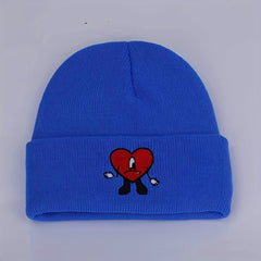 Heart Embroidery Beanie Unisex Warm Elastic Hip Hop Skull Cap