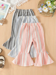 3pcs Striped Flared Pants Girls Bow Trousers
