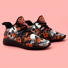 Women's Skull & Flowers Print Sneakers Lace Up Outdoor Shoes