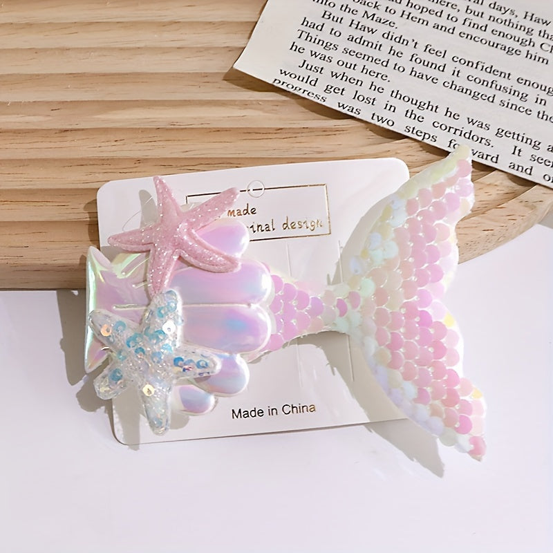 Girls Mermaid Tail Hair Clips Starfish Shell Headwear