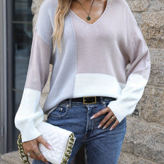 Drop Shoulder V Neck Sweater Loose Pullover Knitted Top