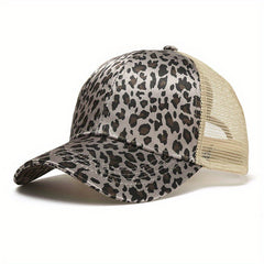 Leopard Tiger Ponytail Baseball Cap Vintage Print Mesh Trucker Hat