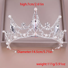Baroque Style Bridal Tiara Headband with Faux Pearl Rhinestone Crown