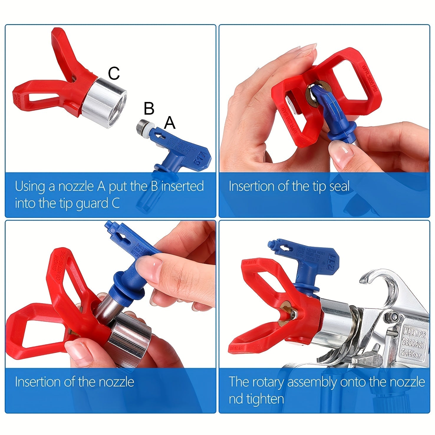 4pcs Reversible Spray Tip Airless Nozzles for Home Building Deck & Fence Paintin