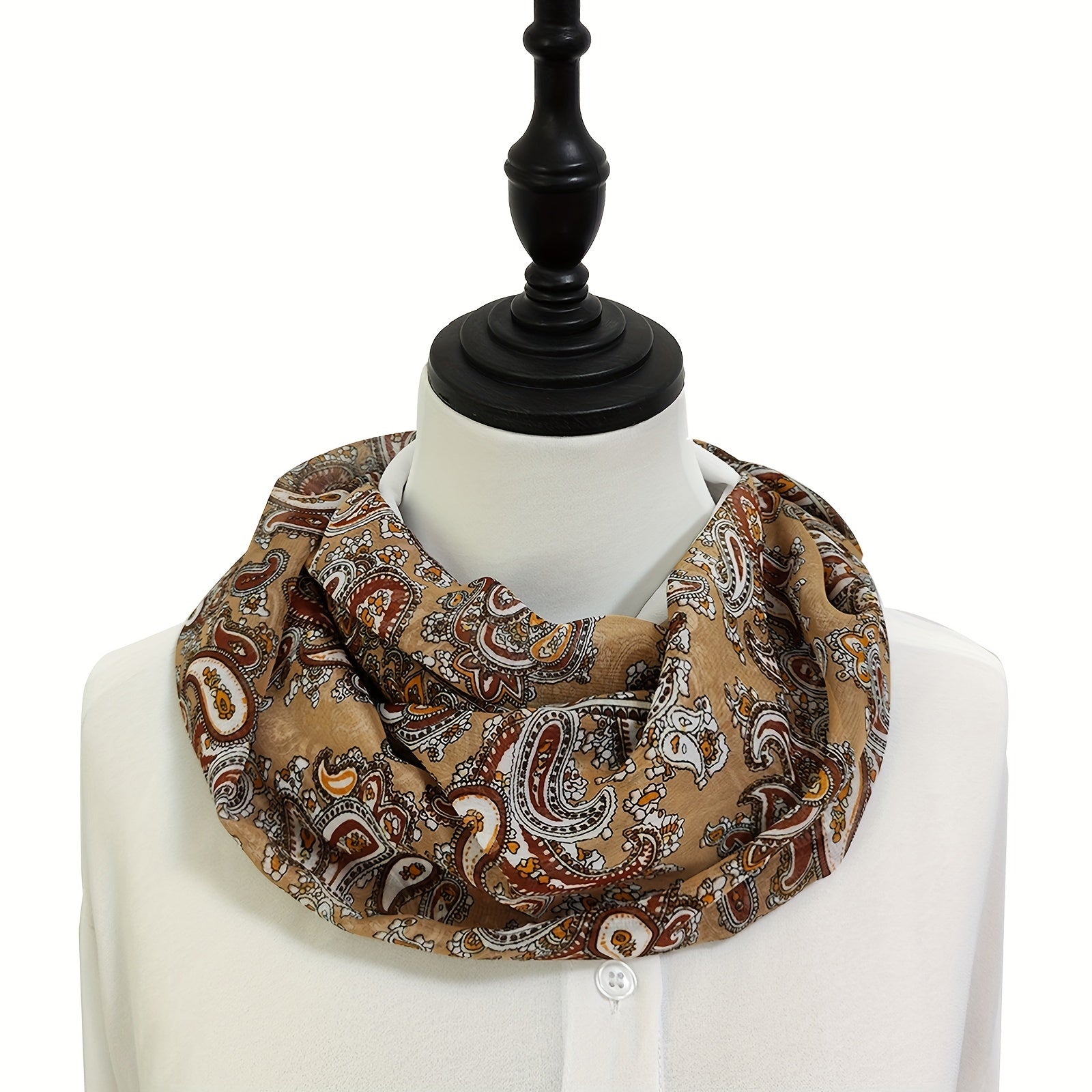 Brown Paisley Satin Scarf Vintage Silk Shawl