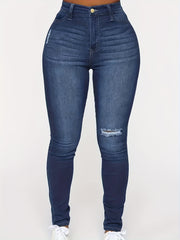 Navy Ripped Holes Skinny Jeans Slim Fit High Stretch Curvy Denim Pants
