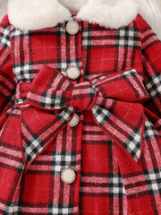 Baby Girls Christmas Plaid Furry Hooded Coat