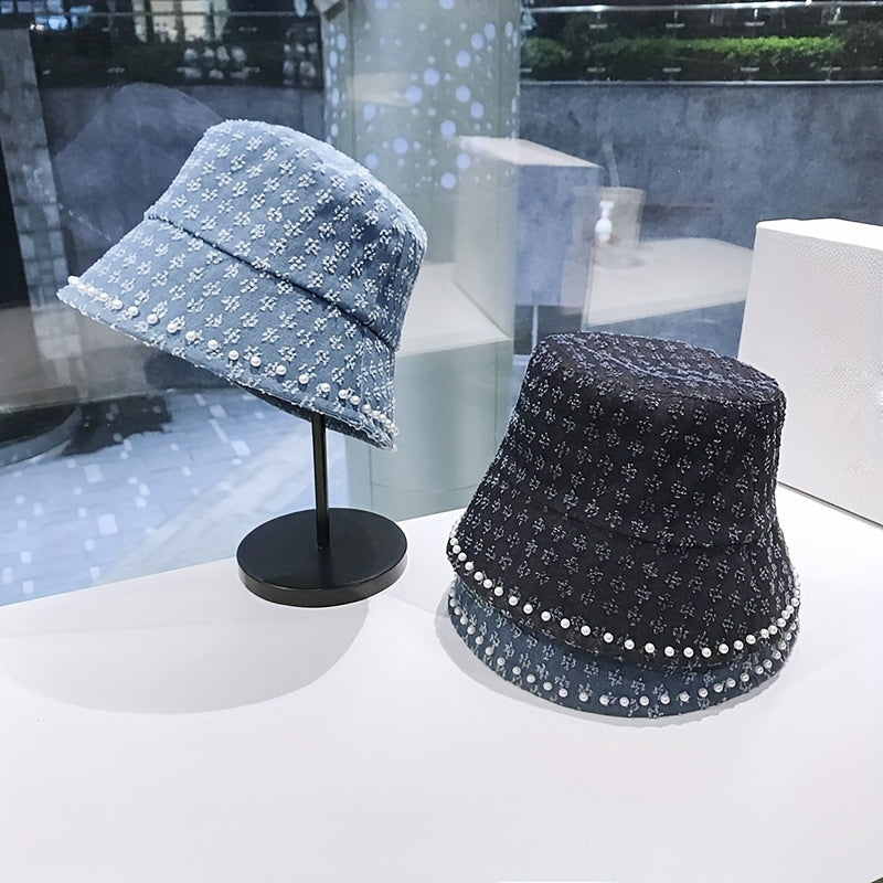 Pearl Bucket Hat Casual Denim Sunshade Hat