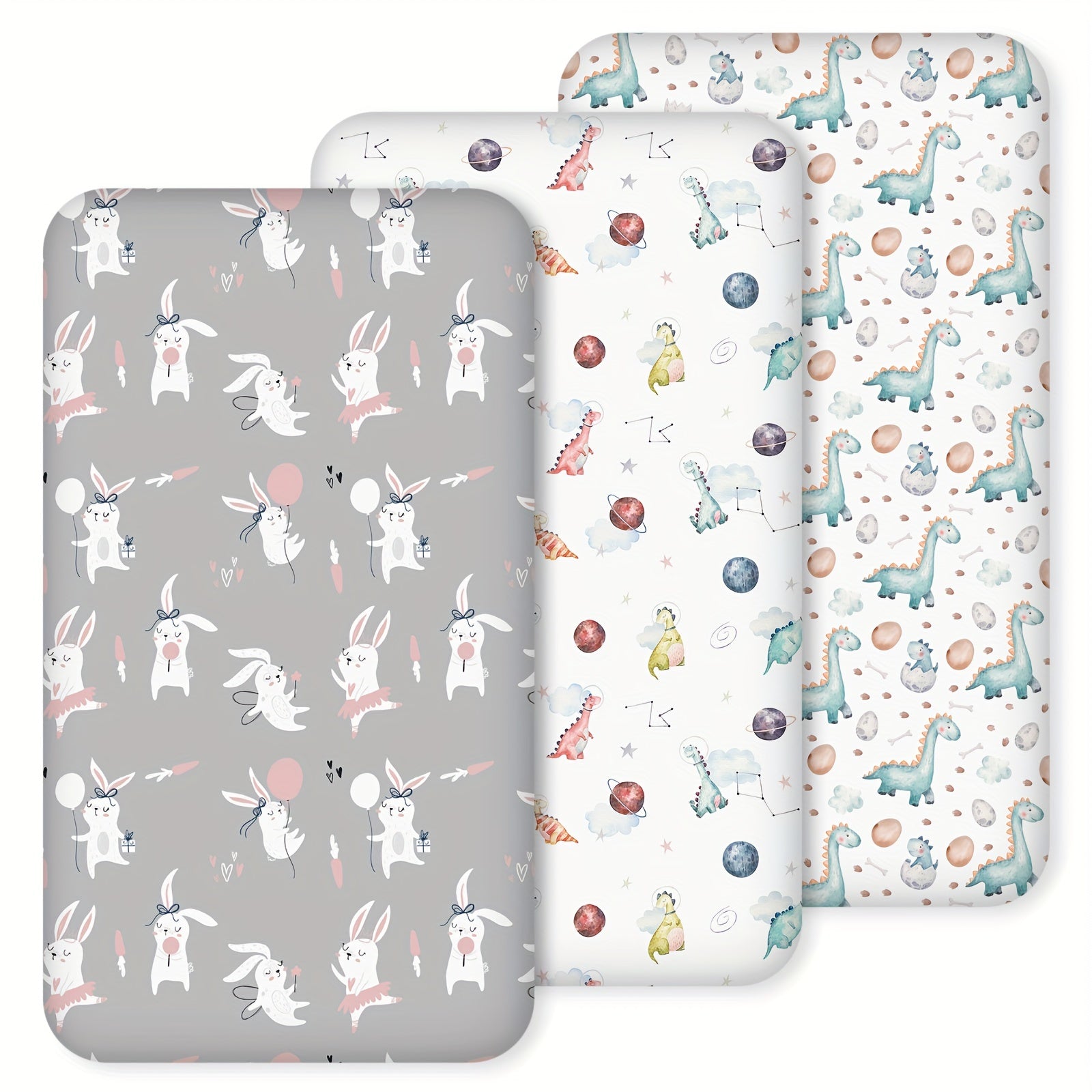 3 Pack Cartoon Printed Baby Crib Sheets Soft Microfiber Toddler Bedding