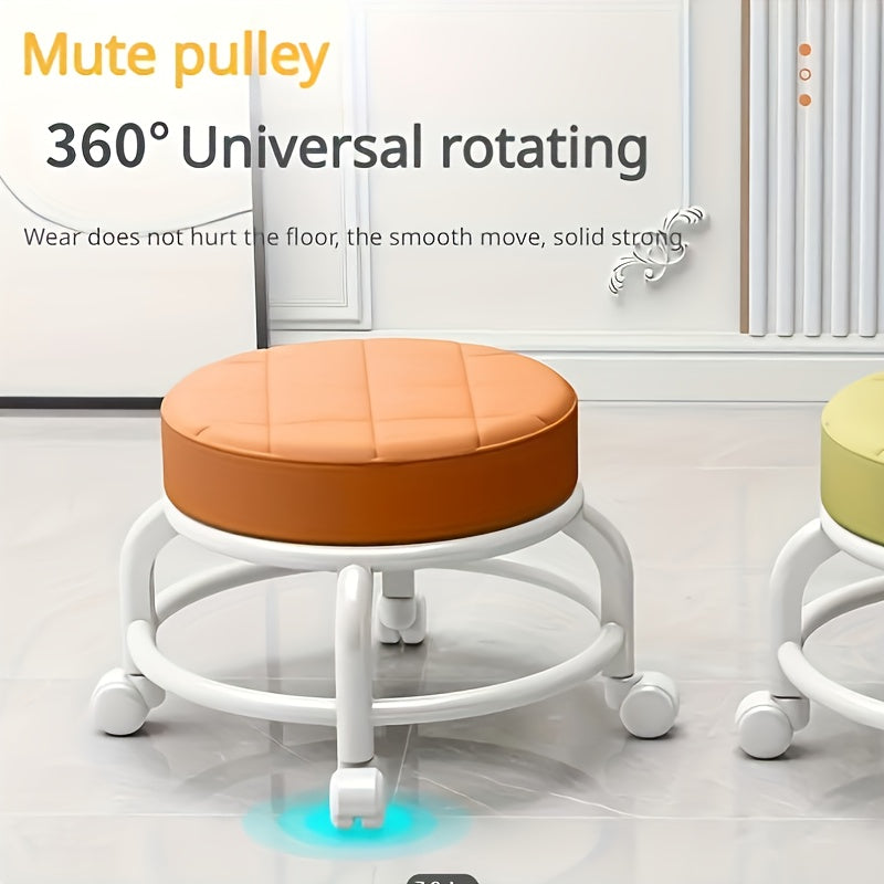 Universal Wheel Low Stool Small Round Rolling Stool with Rotating Casters