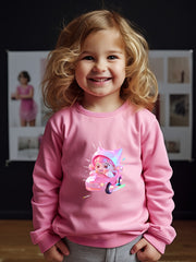 Girls Cartoon Character Print Pullover Sweatshirt for Fall Winter