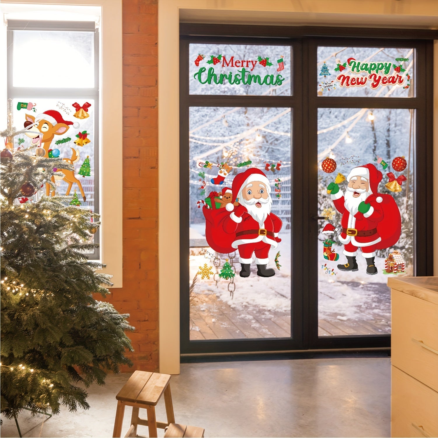 6pcs Christmas Window Stickers - Self-adhesive Holiday Wall Decorations