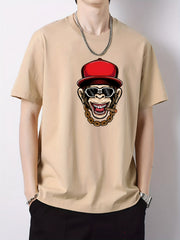 Men's Monkey Print Graphic Active T-shirt Crew Neck Casual Tee
