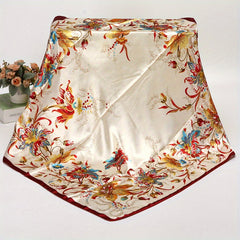 Boho Flower Print Satin Shawl Silk Square Scarf Bandana