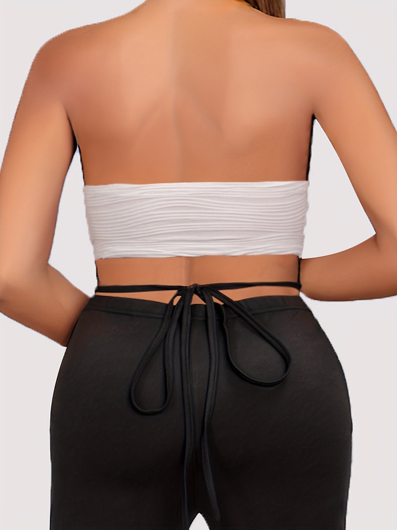 Textured Crop Halter Top V Neck Backless Summer Top Women's Clothing
