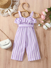 Baby Girls Striped Ruffled Overalls With Belt
