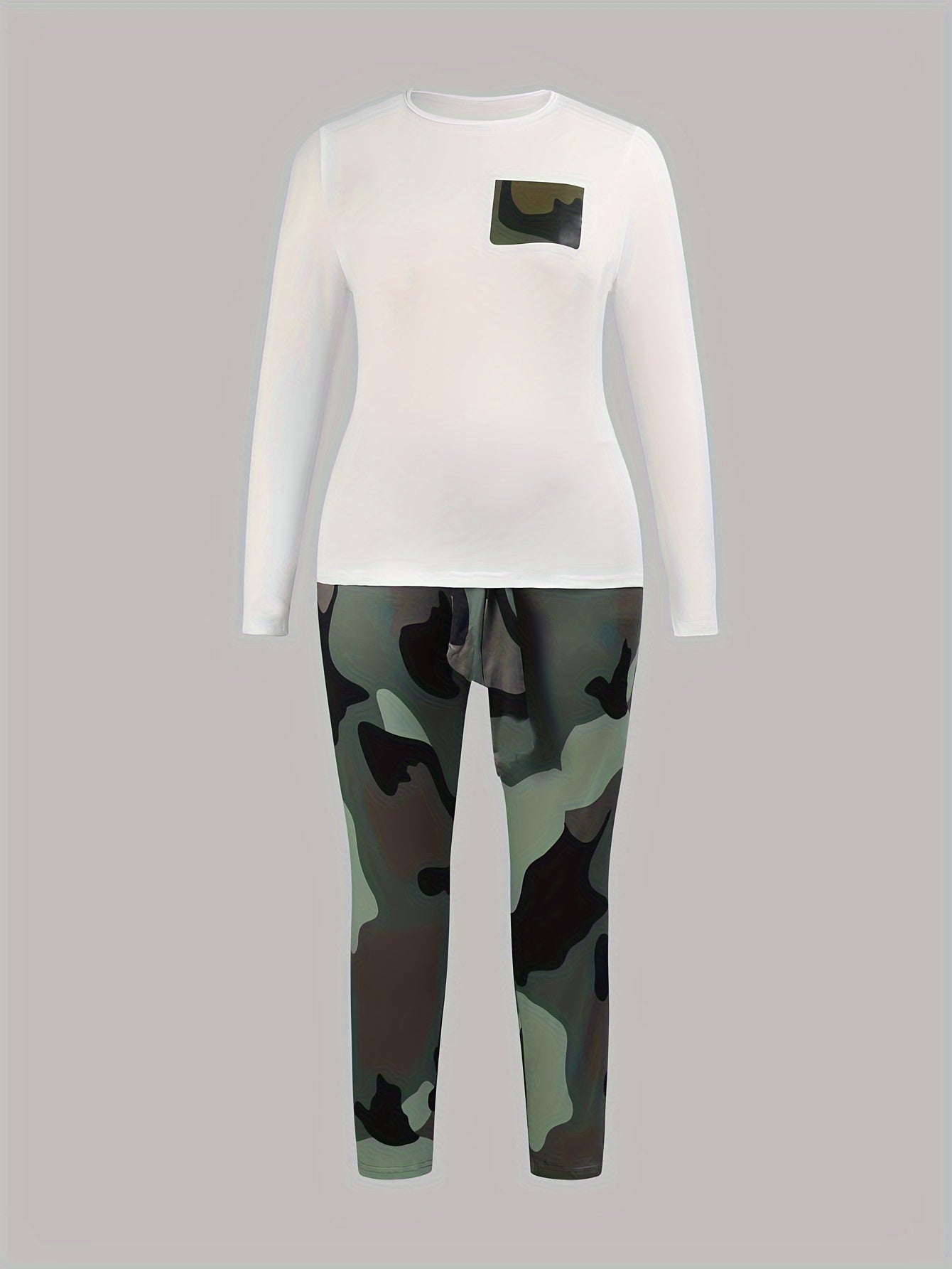 Colorblock Camo Print Top & Pants Set