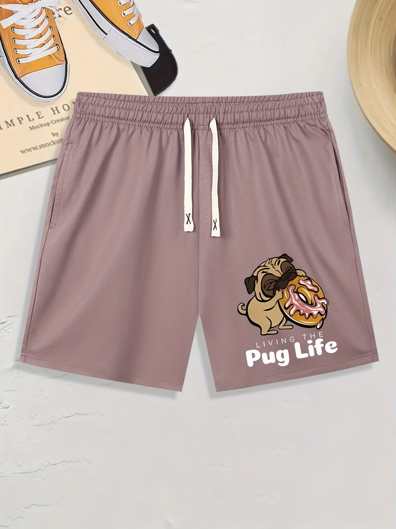 Men's Comfy Pug Life Print Drawstring Shorts for Summer
