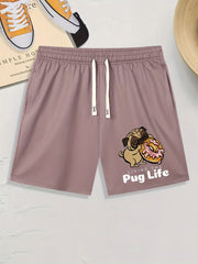 Men's Comfy Pug Life Print Drawstring Shorts for Summer