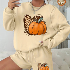Pumpkin Graphic Print Sweatshirt & Shorts 2pcs Set