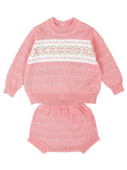 2pcs Baby Preppy Style Knitwear Set Girls Cotton Sweater & Shorts