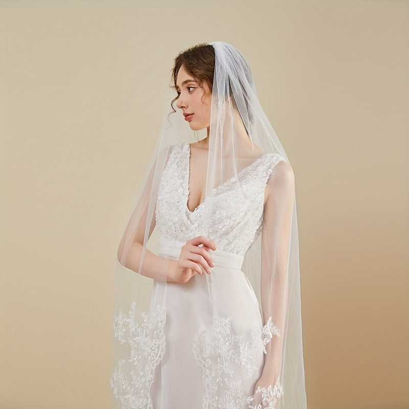 Romantic Wedding Veil Lace Trim Bridal Veil with Comb Hand Wash 2m Long