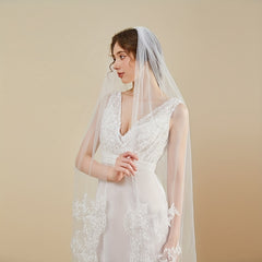 Romantic Wedding Veil Lace Trim Bridal Veil with Comb Hand Wash 2m Long