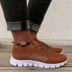 Women's Breathable Knit Sneakers Lightweight Low Top Lace Up Shoes