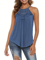 Halter Top Guipure Lace Panel Casual Sleeveless Summer Women's Top