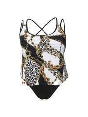 Leopard & Chain Print Tankini Set Women's Two Piece Swimsuit