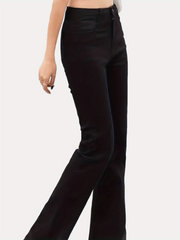High Rise Flare Leg Jeans Slash Pocket Stretch Denim Pants
