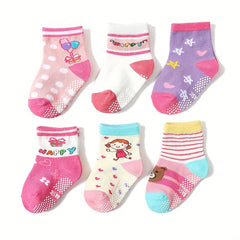 12 Pairs Girls Cartoon Knit Socks Soft Cotton Crew Socks Children's Accessories