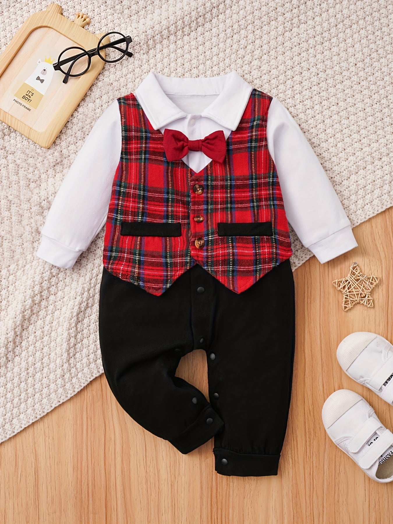 Plaid Pattern Baby Boys Onesie Rompers Soft Cotton Snap Bottom