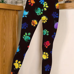 Colorful Paw Print High Stretch Skinny Leggings