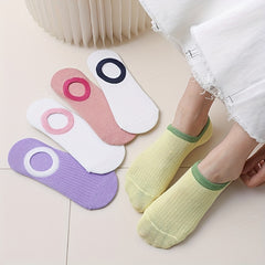 5 Pairs Colorblock Trim Socks Lightweight Ankle Stockings