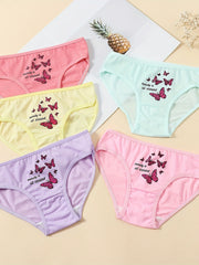 5pcs Girl's Cotton Triangle Panties BUTTERFLY Print Underwear