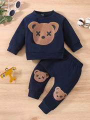 Baby Boy's Bear 2pcs Sweatshirt & Sweatpants Set for Spring Fall