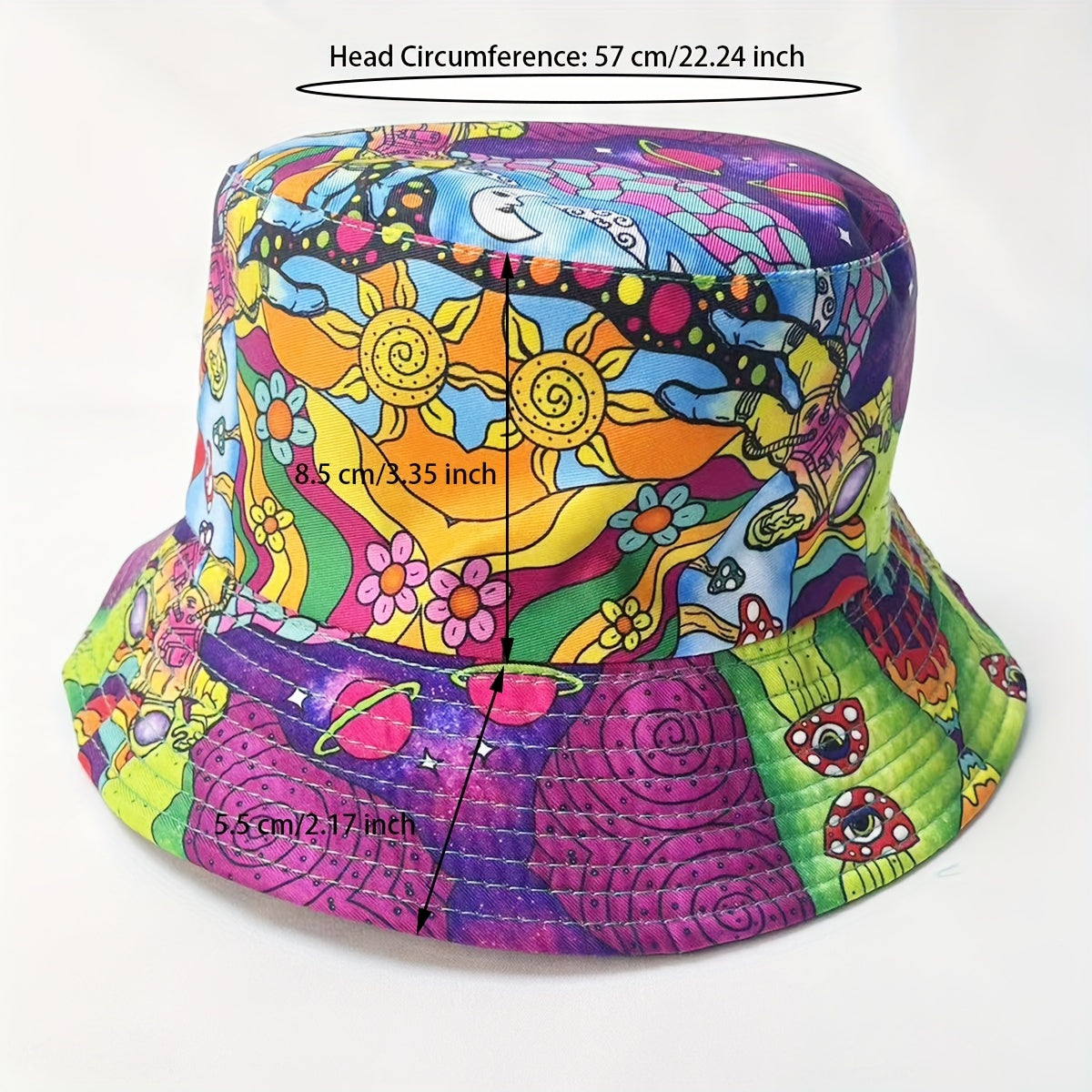 Boho Cartoon Print Bucket Hat Purple Mushroom Vintage Block Basin Hat