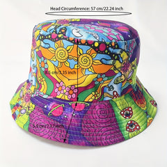Boho Cartoon Print Bucket Hat Purple Mushroom Vintage Block Basin Hat