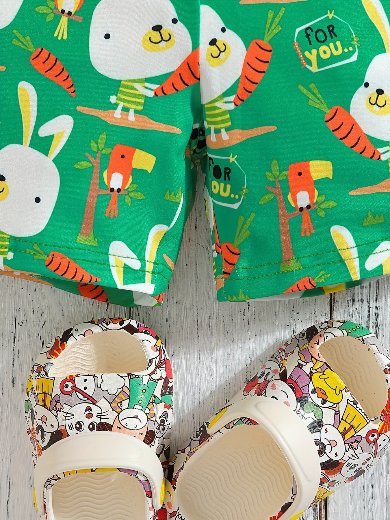 Boys Teen Bunny Graphic Print Elastic Waist Shorts for Summer