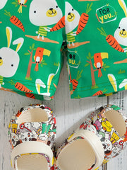 Boys Teen Bunny Graphic Print Elastic Waist Shorts for Summer