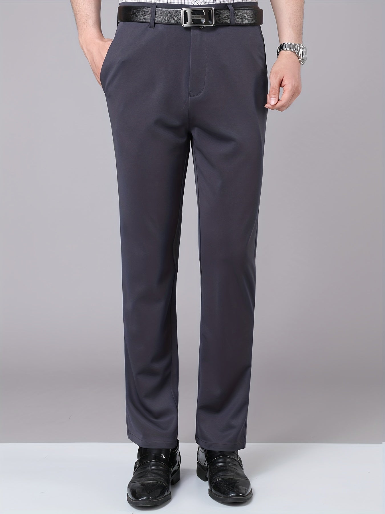 Men's Stretch Dress Pants Solid Color Business Wear Spring Fall