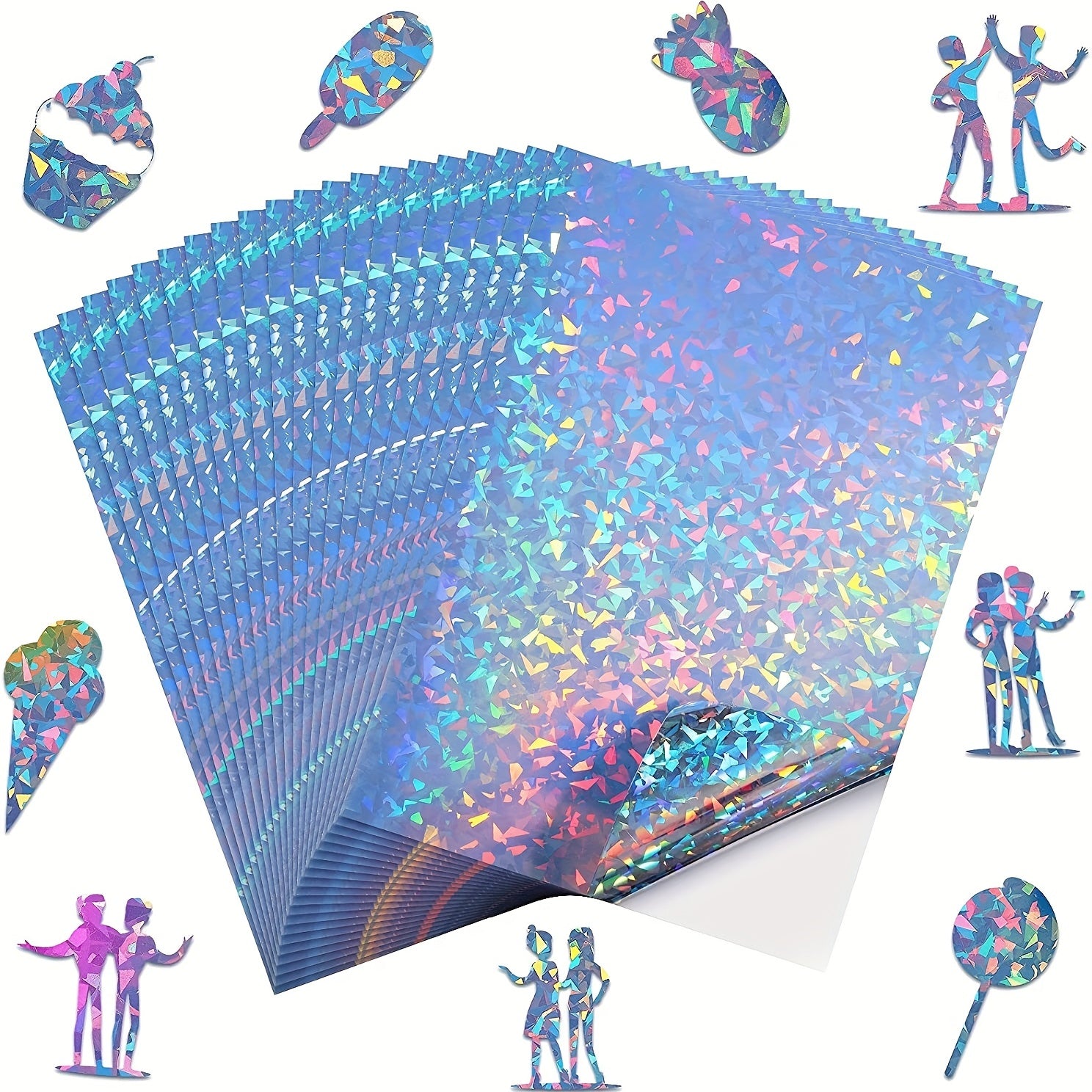 5pcs Holographic Flash Sticker Diffuse Waterproof Spot Rainbow Star A4 Vinyl