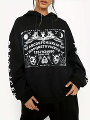 Skull Print Drawstring Hoodies Gothic Long Sleeve Sweatshirt
