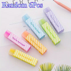 6pcs Pastel Erasers Non Toxic Heart & Star Patterns Assorted Colors