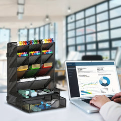 Desk Pen Organizer with Drawer Wall Mount Holder