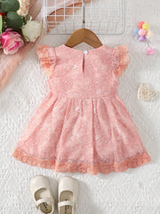 Baby Girl Lace Decor Floral Flutter Sleeve A line Princess Dress