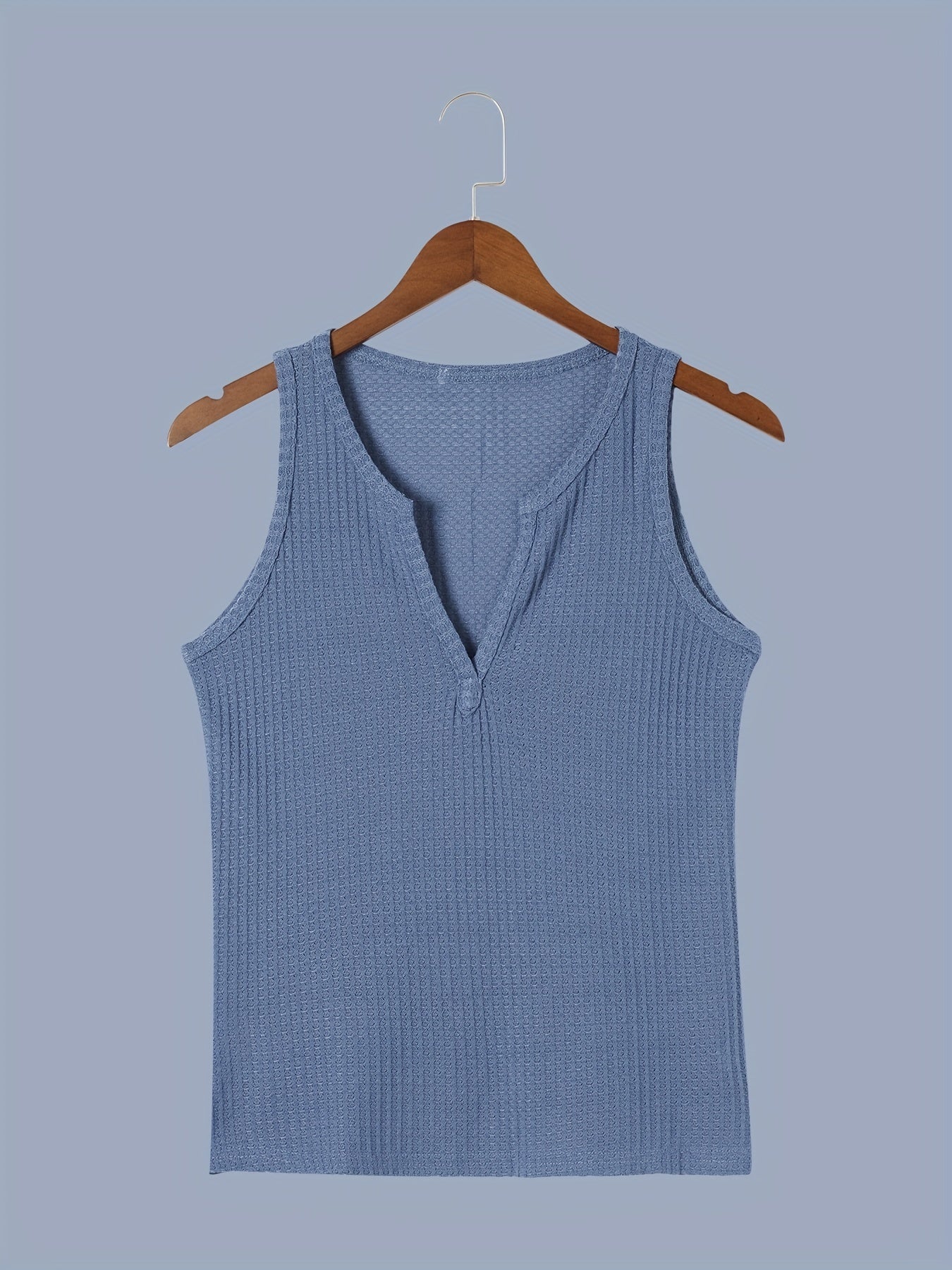 Waffle Tank Top V Neck Sleeveless Summer Top