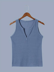 Waffle Tank Top V Neck Sleeveless Summer Top
